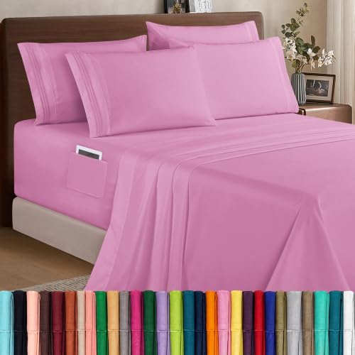Elegant Comfort 1500 Premium Quality 4-Piece Bed Sheet Set - 18-24 Inch Extra Deep Pocket, Smart Storage Pockets, Wrinkle Free Ultra Soft 4PC Extra Deep Pocket Sheets, Twin/Twin XL, Light Pink