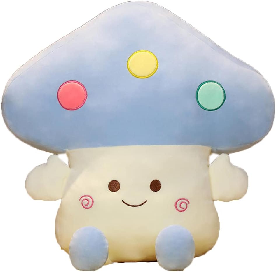 Cute Mushroom Warm Hand Pillow Soft Nap Sleeping Pillows Office Chair Plush Back Cushion Bedding Hugging Plush Pillow (43cm/16.93", Blue)