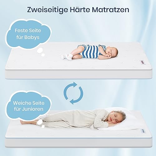 BedStory Baby Matratze 70x140, 12cm Höhe Zwei Härtegrade Schaumstoff Kindermatratze mit abnehmbarem und waschbarem Bezug, OEKO-TEX STANDARD 100 zertifiziert, Bequeme Matratze für Kinderbett & Babybett