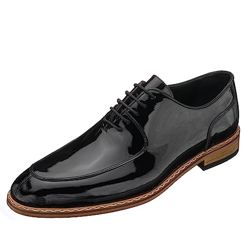 DALGALA Men's Black Patent Leather Handmade Oxford Shoes Lace up Shoes Mens Derby Shoes Formal Dress Shoes