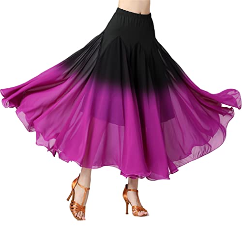 Qsuccua Female Ballroom Dance Swing Skirt Dance Performance Skirt Gradient Color Modern Dance Long Skirt #TOP2