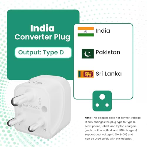 Image of rts Fast Charging (USA, UK, China & More) to India (Type D) Travel Adapter USA to India Converter Plug UK to India Adapter Universal Fast Charging Travel Adapter Plug Canada to India Converter