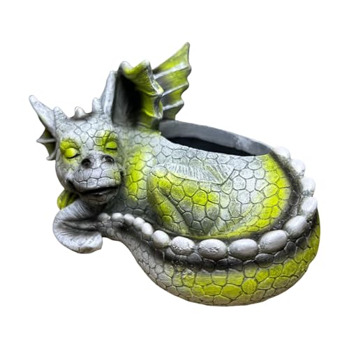 Decoración de maceta de dragón,ornamento de maceta de dragón,Escultura de animales - Figuras de maceta de dragón dormido, Escultura de animales, Escultura de jardín de resina ex