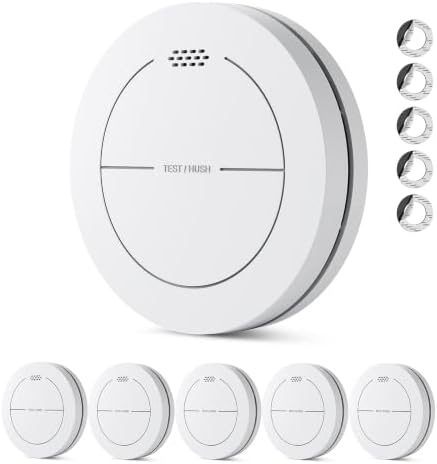 Safeliveo Rauchmelder 5er Set,10 Jahre Batterie Standalone Feuermelder | TÜV Rheinland zertifiziert, EN 14604, ohne Blinkende LED,mit Klebepads, Mute-Funktion, 85 dB Alarmton,Stand