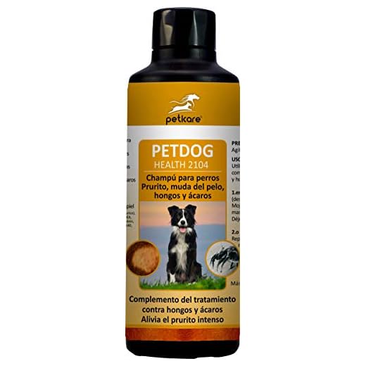 Peticare Perro Bio Champu contra Picor, Anti-Pulgas y Anti-Acaros - Tratamiento para Anti-Parasitos y Repelente, Detiene Picores Fuerte, Shampoo 100% Organico - petDog Protect 2104 (250 ml)