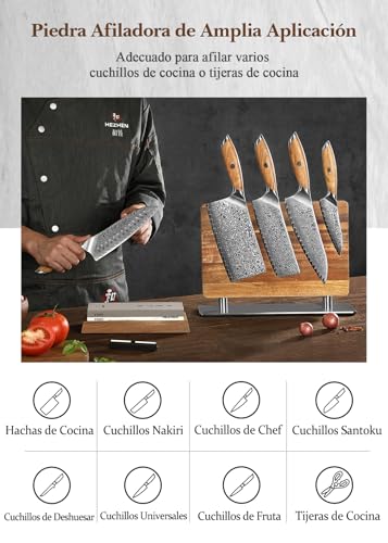 Miniatura 9 de Hezhen Piedra De Afilar Grande De Corindón Blanco, Grano 3000 8000 Doble Cara Afilador De Cuchillos Profesional, Con Base Antideslizante De Madera, Guía De Ángulo Y Piedra De Aplanamiento