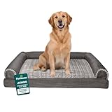 Furhaven Orthopedic Dog Bed for Large Dogs w/ Removable Bolsters & Washable Cover, For Dogs Up to 95 lbs - Luxe Faux Fur & Performance Linen Sofa - Charcoal, Jumbo/XL