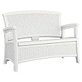 Suncast Elements Stylish Lightweight Loveseat Outdoor Seating with Convenient Built In Universal Storage, and All Weather Plastic, White