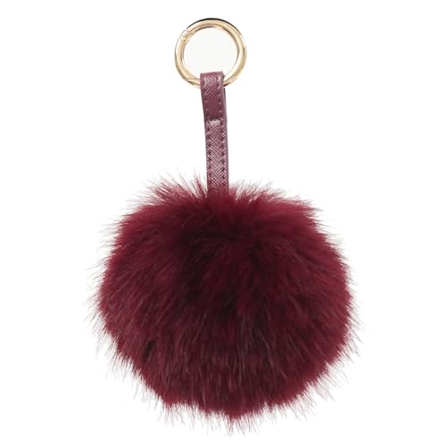 S.ROMZA Pom Pom Schlüsselanhänger Kunstfell flauschiger Schlüsselanhänger Plüsch-Schlüssel anhänger Pom-Pom-Taschen-Anhänger für Handtasche Anhänger. (Weinrot, 13 Zentimeter)