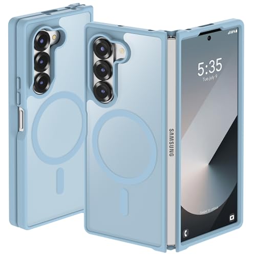 Image of ORETECH Magnetic Case Compatible with Samsung Galaxy Z Fold 6 Case, Translucent Back Non-Slip Hard PC Shockproof Bumper Protective Phone Case Cover for Samsung Z Fold 6 - Sierra Blue