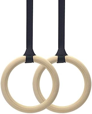 Wooden Gymnastic Rings Adjustable Pair Olympic Crossfit Gym Strength Training
