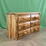 Log Dresser [6 Drawer] - Torched Cedar/Dovetail / 100% Solid Wood/Amish Handcrafted in USA