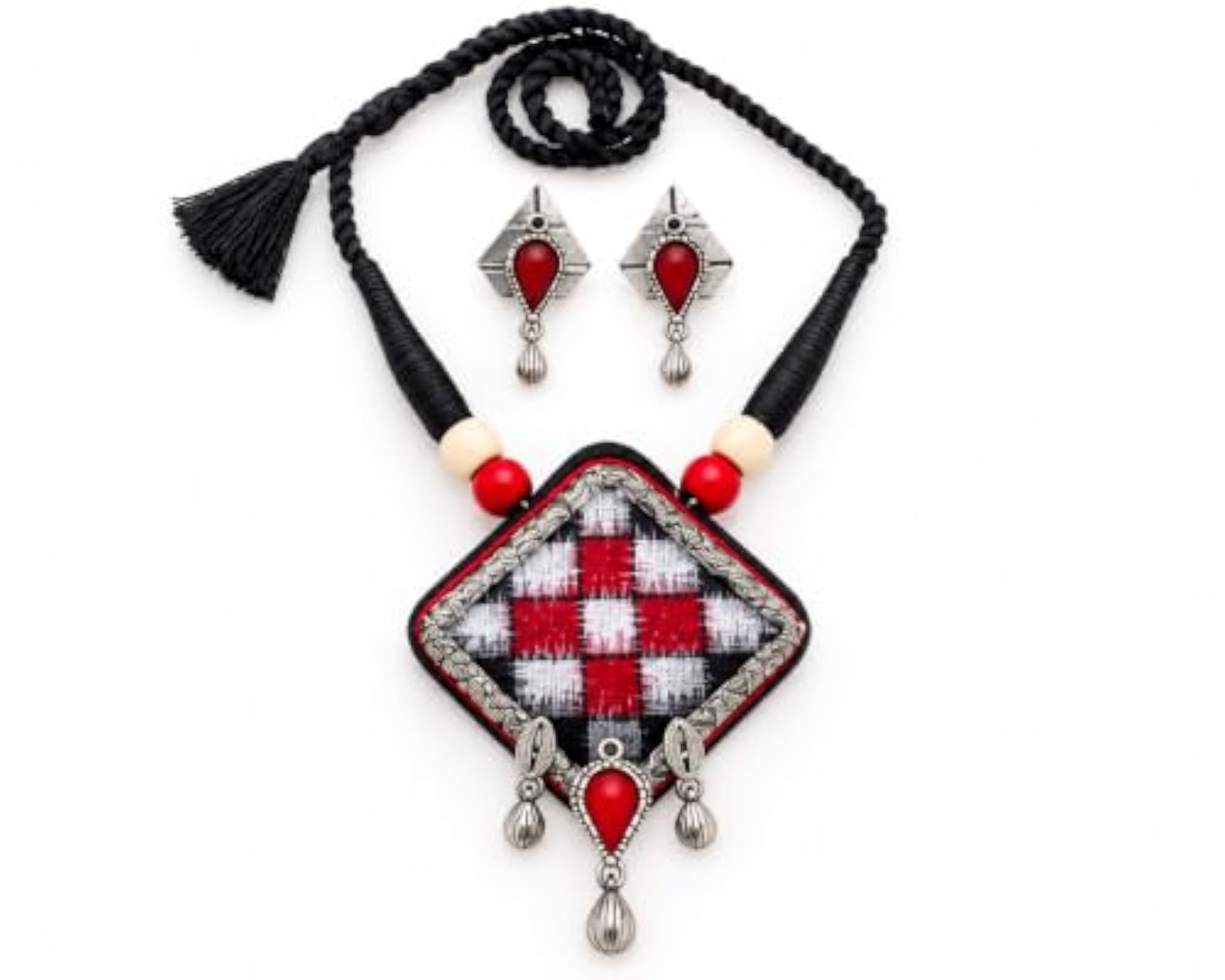 Rakta Dhara Handcrafted Fabric Necklace & Earrings Set