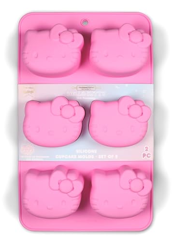 Handstand Kitchen Hello Kitty Commemorative 50th Anniversary Silicone Cupcake Mold Set Featuring Classic Bow in Limited Edition Pink