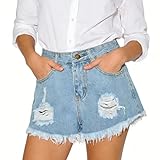 InfiniZer Denim Shorts for Women High Waisted Ripped Jean Shorts Stretchy Distressed Hot Pants for Ladies Summer Casual Wear (UK, Alpha, M, Regular, Regular, Light Blue)