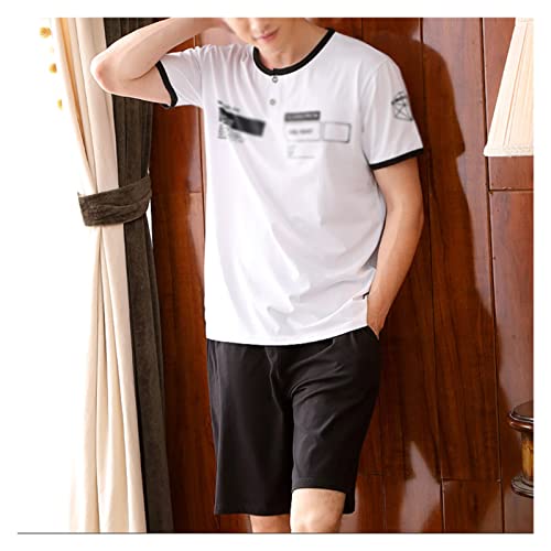 Pajamas men's short-sleeved cotton thin section striped sports youth home wear set can be worn outside the home clothes
