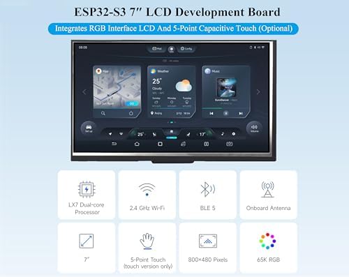ESP32-S3 7인치 디스플레이 개발 보드, ESP32, 800×480 픽셀 IPS LCD 스크린, 32비트 LX7 듀얼 코어 프로세서, 최대 240MHz 주파수, W F & BLE 5 지원 (터치 없음) — 사진 3