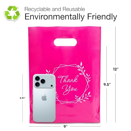 Image of Choice Marts 100 Pink Thank You Bags With Handles 9x12 Merchandise Bags