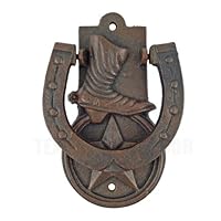 Cast Iron Horseshoe Boot Star Door Knocker Rustic Western Style 6.75 in Tall -bungapepaya