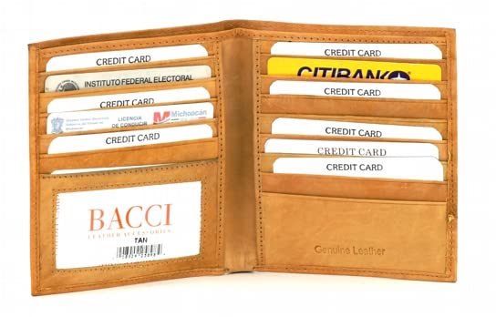 Bacci RFID blocking Wallet for Men - Genuine Leather Bifold Wallet with 2 Coin, 2 Cash Compartments, 13 Cards, 2 Inner Slots & 1 ID Window - Timeless Hipster Bifold wallet (Tan)3