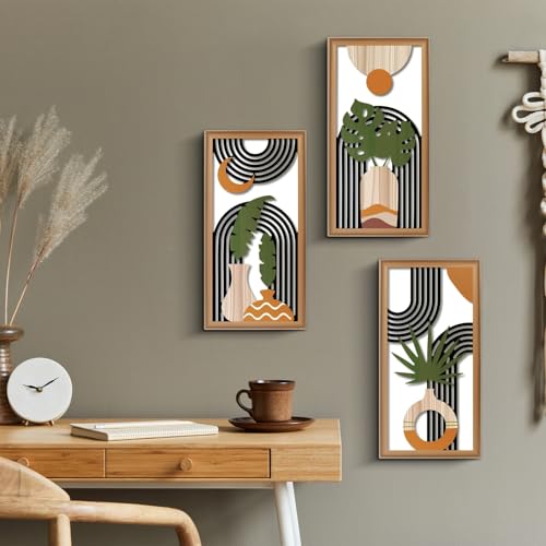 Miniatura 4 de Toweboory 3 Piezas Escultura De Pared En Madera, Marco De Madera Cuadro Moderno Boho Bohemia Decoracion Pared Decoración De Paredes De Madera Moderno Para Salón, Dormitorio, Entrada U Oficina