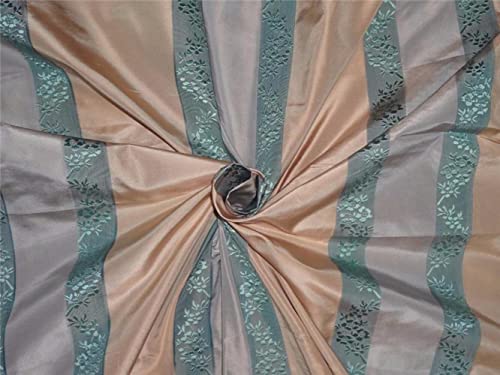 Taffetas en soie jacquard rayé au mètre bleu ivoire TAFSJ17 tissu haut de gamme pour couture