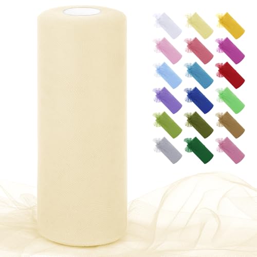 Uiopa Rouleau de Tulle Ivoire 30cm x 91m Tulle Mariage Polyester Maille Tissu Ruban Mariage pour Tutu Jupe, Emballage Cadeau, Deco Chaise, Deco Fête, Artisanat