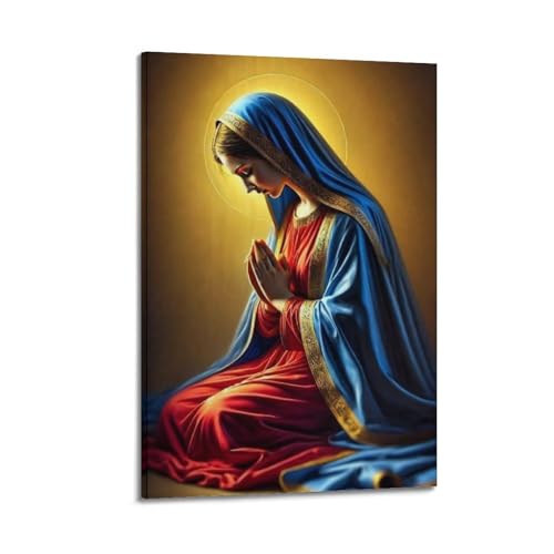 Peinture à l'huile Vierge religieuse art chrétien cadre 30x45