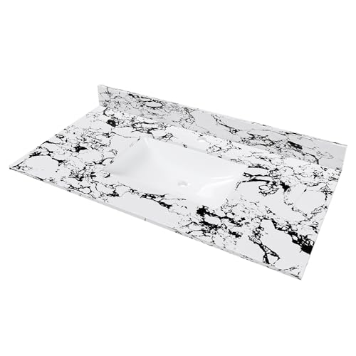 Runboll 43" x 22" Bathroom Vanity Top Artificial Marble Vanity Sink Top Single Holes with Rectangle Under-mount Middle Ceramic Sink and 1 Backsplash