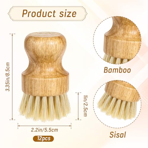 Image of 12 Pcs Bamboo Dish Scrub Brushes Kitchen Dishwashing Cleaning Brush Wooden Scrubbers Set Sisal Bristles Cleaner Scrubber for Washing Cast Iron Pan Pot Sink Spatula