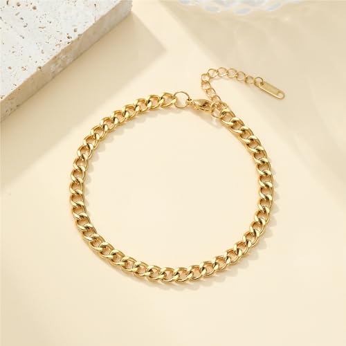 foyjoey Ankle Bracelets for Women 18K Gold Plated Cuban Link Chain Anklets Dainty Gold Waterproof Curb Anklet Minimalist Summer Beach Foot Jewelry — view 5