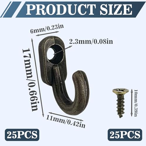 25 Stück Mini Eisen-Haken, Teiliges Retro Wandhaken Mini Vintage Kleiderhaken mit Schrauben Haken Vintage Wandmetall Antique Bronze Aufhängehaken für Badezimmer Schlafzimmer Foyer Waschküche