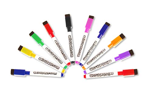 aeioubaby.com 10 Rotuladores Magnéticos para Pizarra Blanca con Borrador Incorporado | Especial borrado en seco | Set Colores Variados | Pack Ideal para el Hogar, Escuela y Oficina