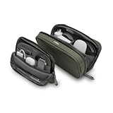 Olive Tech Accessory Pouch – Dual-Storage Organizer with Removable Desk Pouch, Cable Pass-Through, Fold-Down Access, Self-Standing – Made from Recycled, Water-Resistant Materials