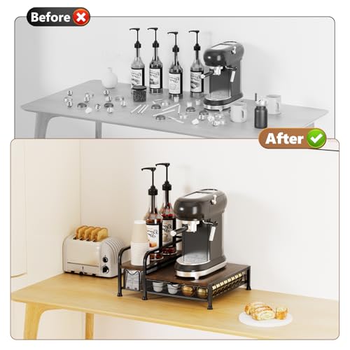 image for PONEYA Coffee Bar Organizer with Pod Holder Drawer, 4 Syrup Bottle 40 