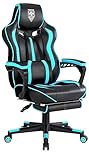 Vonesse Gaming Chair with Footrest Gamer Chair with Massage Reclining Computer Chair Big and Tall Ergonomic Game Chair for Adults Heavy People Computer PU Leather (Cyan/Teal)