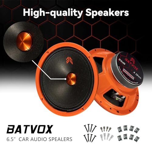 Image of MX65P1 Loudspeaker 6.5 Inch Midrange 200 Watts 4 Ohms Orange Dust Cap, Premium Quality Audio Door Speakers for Car or Truck Stereo Sound System, Orange (2 Speakers)