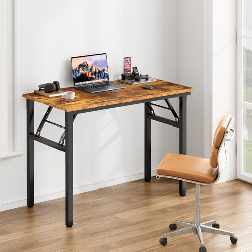 Image of Need Office Computer Desk 35.8 Inch Sturdy Folding Laptop Table Retro | Black Frame Writing Gaming Work Table /Foldable Home Office Desk /Sewing Table, No Assembly Required