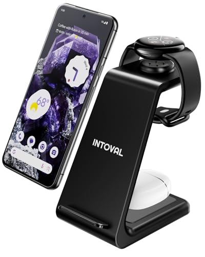 Intoval 3-in-1 Charging Station for Pixel Watch 2nd Gen, Google Pixel 8 Pro/7/6, Stand for Pixel Buds/Buds Pro, Charger Dock for Qi Wireless Phone (P3, Black)