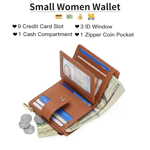 Image of GOIACII Small Women's Wallet Cute Credit Card Holder RFID Blocking Leather Billfold Beige Brown