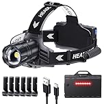 ET Head Torch Rechargeable, Super Bright 100000 LM LED Headlamp with 5 Modes & 30 Hours Runtime & IPX7 Waterproof & 120°Adjustable & Zoomable、Red Warning Headlight for Running Hiking Fishing、Cycling