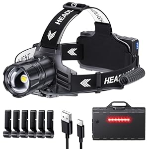 Glarylight Stirnlampe LED Wiederaufladbar, Superhell 120000 Lumen Bequeme Kopflampe mit 5 modi & IPX7 Wasserdicht & 9000mAh AKKU & Zoombar, 120° Einstellbar Stirnlampen für Camping, Angeln, Outdoor