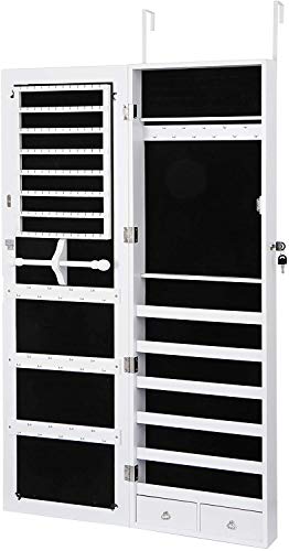 ZenStyle 2in1 Jewelry Armoire Lockable WallDoor Mounted Jewelry Organizer with Mirror and Drawers Jewelry Cabinet for Bracelet Ring Necklace Earring Watch Makeup Sunglasses White