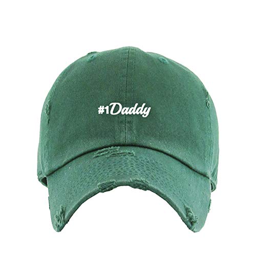 #1 Daddy Dad Vintage Baseball Cap Embroidered Cotton Adjustable Distressed Dad Hat Hunter Green