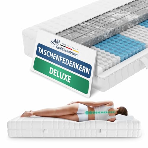 AM Qualitätsmatratzen Colchón 180x200 cm 3D Deluxe de 7 Zonas - Colchón 180x200 muelles ensacados con Funda de Lyocell - Firmeza Media Media - 24 cm - Made in Germany & Oeko Tex