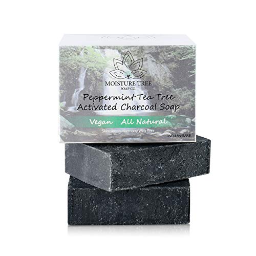 Peppermint and Tea Tree Oil Charcoal Soap Bar (2 Pack), Cleansing Soap for Men and Women, Paraben and Sulfate Free Facial Cleanser, Vegan, Organic, Cruelty Free 4.5oz Soap Bars by Moisture Tree