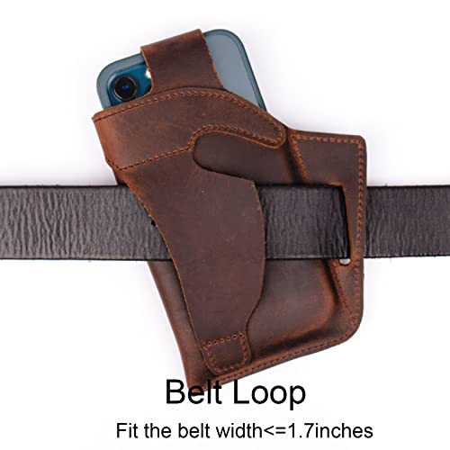Topstache Leather Phone Holster For Belt,Leather Flip Cellphone Case For Iphone 14, 14 Pro, 13 Pro, 13, 12 Pro, 12, 11, Xr, Galaxy S22, S21, S20,Premium Leather Pouch For Phone With Protective Case. #TOP2