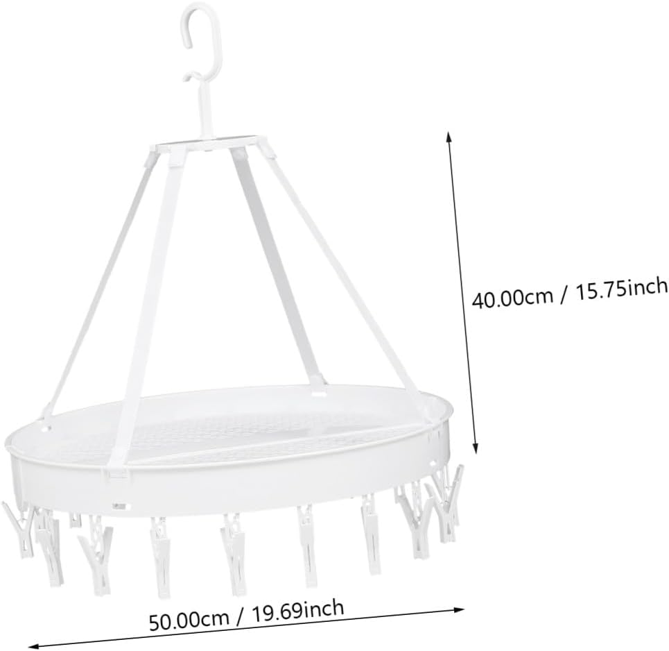 Lurrose Foldable Windproof Clothes Drying Hanger Rack for Socks Underwear Towels White Single Layer Balcony Laundry Organizer