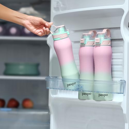 Image of Go24 pexpo Bliss ISI Certified Stainless Steel Fridge /Sports Water Bottle 1 Litre | Flip Top Cap | Single Wall | Leakproof | For Home, Office, Gym, School, Yoga,Hike,Men,Women&Kids - Pink&Green Ombre