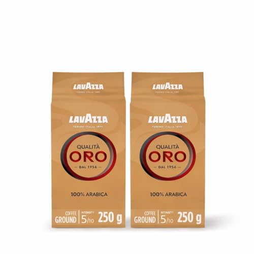 Image of Lavazza, Qualità Oro, Ground Coffee, 2 Packs of 250 g, Ideal for Moka Pot, Filtered Coffee and French Press, with Aromatic Notes of Fruit and Flowers, 100% Arabica, Intensity 5/10, Medium Roast